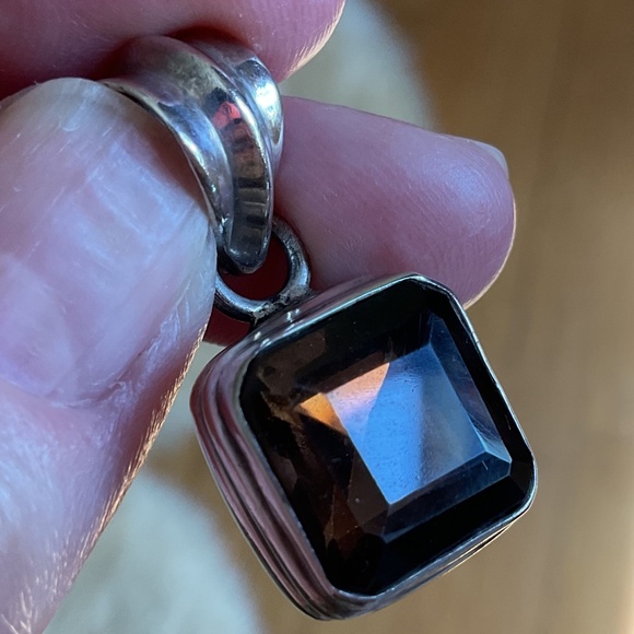 NWOT Sterling Silver 925 Smoky Topaz Square Pendant - Picture 4 of 7